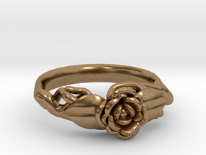 Ring with a rose on a branch in Natural Brass