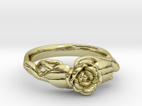 Ring with a rose on a branch in 18k Gold Plated Brass