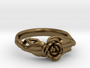 Ring with a rose on a branch in Natural Bronze