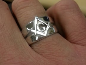 Masonic Ring, Mens size 11.5 in Rhodium Plated Brass