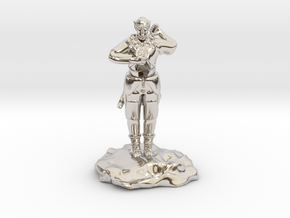 Elf Cleric With Holy Symbol and Sword in Rhodium Plated Brass