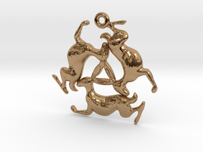 Three Hares Pendant in Polished Brass