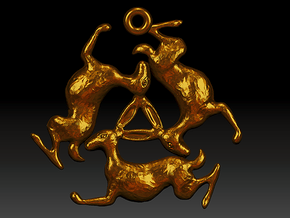 Three Hares Pendant in Polished Bronze