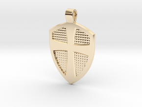 Cross & Shield pendant in 14k Gold Plated Brass