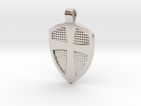Cross & Shield pendant in Rhodium Plated Brass