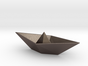 Origami Boat in Polished Bronzed Silver Steel