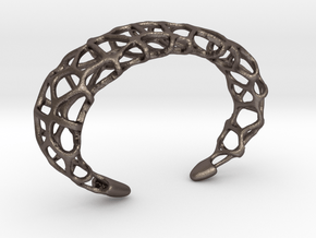 Cuff Design - Voronoi Mesh with Large Cells in Polished Bronzed Silver Steel