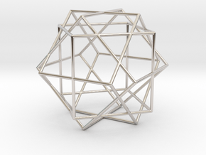 3 Cube Compound, round struts in Rhodium Plated Brass