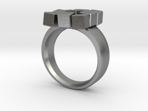 Irregular Cube Ring in Natural Silver