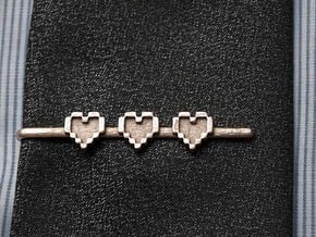 Legend of Zelda: Pixel Heart Tie Clip in Polished Bronzed Silver Steel