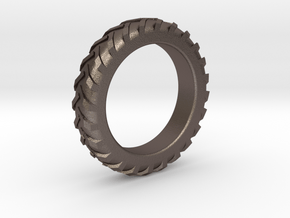 Tractor Tire Ring  in Polished Bronzed Silver Steel