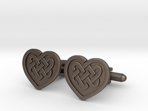 Heart Cufflink in Polished Bronzed Silver Steel