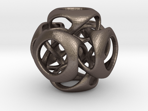 Tangled Cube Pendant in Polished Bronzed Silver Steel