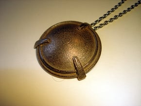 Shield Necklace Pendant in Polished Bronzed Silver Steel