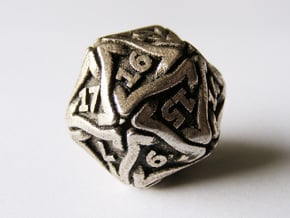 'Twined' Dice D20 Gaming Die (24 mm) in Polished Bronzed Silver Steel
