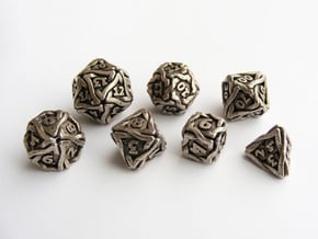 'Twined' Dice Gaming Die Set +10D10/Decader 7 dice in Polished Bronzed Silver Steel