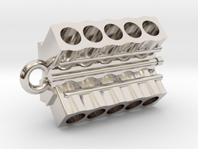 V10 Engine block pendant/keychain in Rhodium Plated Brass