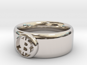 Bitcoin Ring (BTC) - Size 9.0 (U.S., 18.95mm dia) in Rhodium Plated Brass