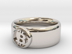 Bitcoin Ring (BTC) - Size 8.5 (U.S. 18.54mm dia) in Rhodium Plated Brass