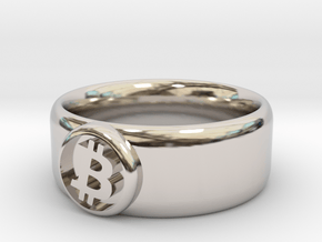 Bitcoin Ring (BTC) - Size 9.5 (U.S. 19.35mm dia) in Rhodium Plated Brass