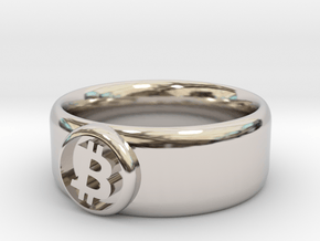 Bitcoin Ring (BTC) - Size 10.0 (U.S. 19.76mm dia) in Rhodium Plated Brass