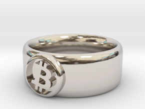 Bitcoin Ring (BTC) - Size 8.0 (U.S. 18.14mm dia) in Rhodium Plated Brass