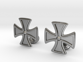 Designer Cross Cufflink in Natural Silver