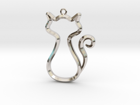 Cat Pendant in Rhodium Plated Brass