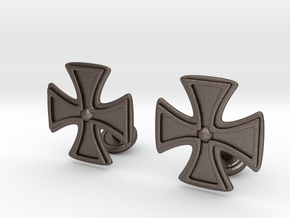 Designer Cross Cufflink in Polished Bronzed Silver Steel
