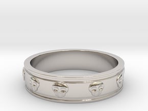 Ring with Skulls - Size 8 in Rhodium Plated Brass