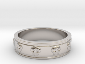 Ring with Skulls in Rhodium Plated Brass