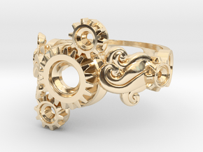 Tri-Gear Mech Ring size 10 in 14k Gold Plated Brass