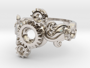 Tri-Gear Mech Ring size 10 in Rhodium Plated Brass