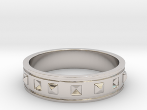 Ring with Studs - Size 9 in Rhodium Plated Brass