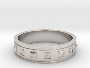 Ring with Studs - Size 8 in Rhodium Plated Brass
