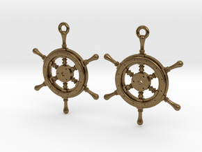Ship wheel earrings in Natural Bronze