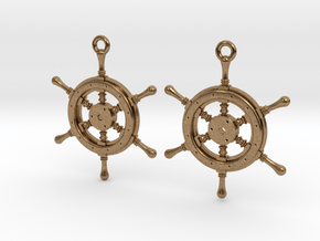 Ship wheel earrings in Natural Brass