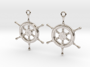 Ship wheel earrings in Rhodium Plated Brass