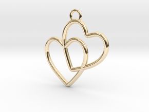 Two Hearts Connected in 14k Gold Plated Brass