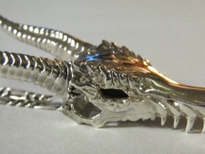 Ancient Dragon Skull Pendant in Polished Silver