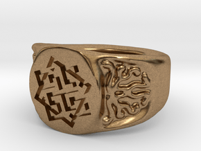 Slavic Swastika Charm Ring in Natural Brass