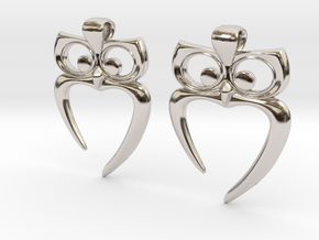 Owl Heart Earrings in Rhodium Plated Brass