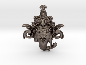 Extremely Detailed Decorative Lord Ganesha Head Pe in Polished Bronzed Silver Steel