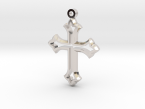 Faceted Cross in Rhodium Plated Brass