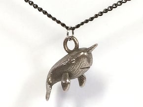 Narwhal Necklace Pendant in Polished Bronzed Silver Steel