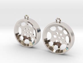 Double Tenor "void" steelpan earrings, M in Rhodium Plated Brass
