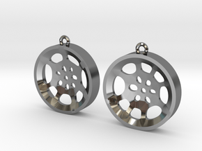 Double Tenor "void" steelpan earrings, M in Fine Detail Polished Silver