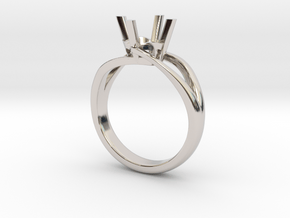 Solitaire Engagement Ring w/Split Band in Rhodium Plated Brass
