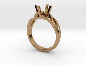 Solitaire Engagement Ring w/Branched Band in Polished Brass