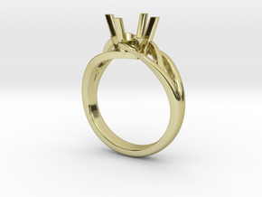 Solitaire Engagement Ring w/Branched Band in 18k Gold Plated Brass
